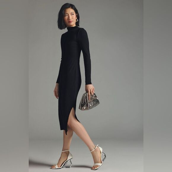 NWT Anthropologie T.La Side-Slit Knit Bodycon Mock Dress - Picture 2 of 4